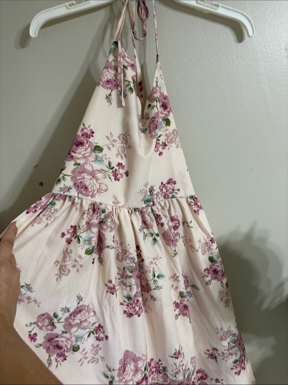 SHEIN Pink Floral Halter Casual Dress